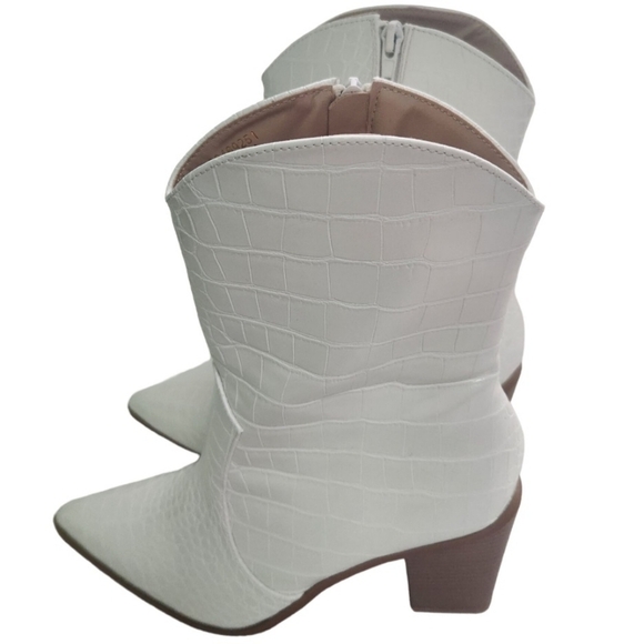 Lulus Eleora Bone Croc Embossed Mid Calf High Heel Western Boots Size 11 - Picture 3 of 16